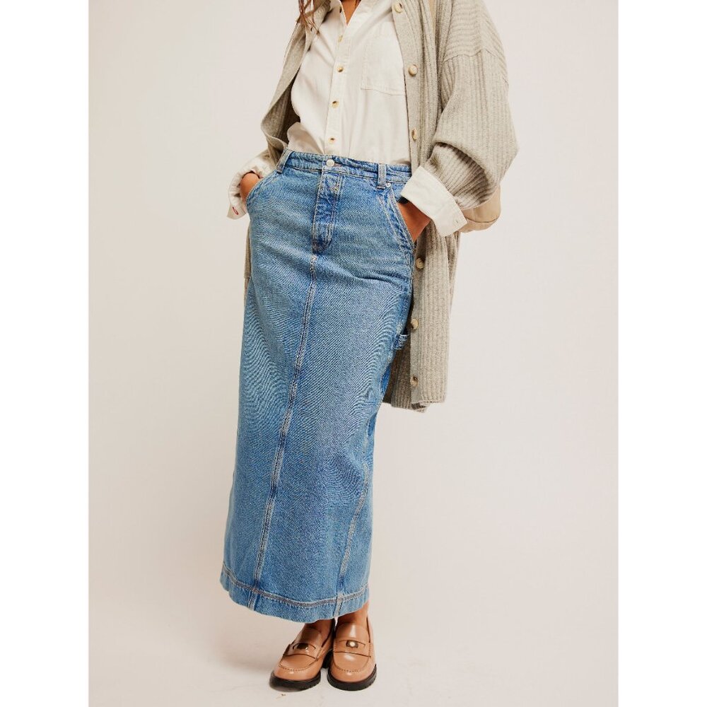 Free People High Rise Blue Denim Skirt XS NWT